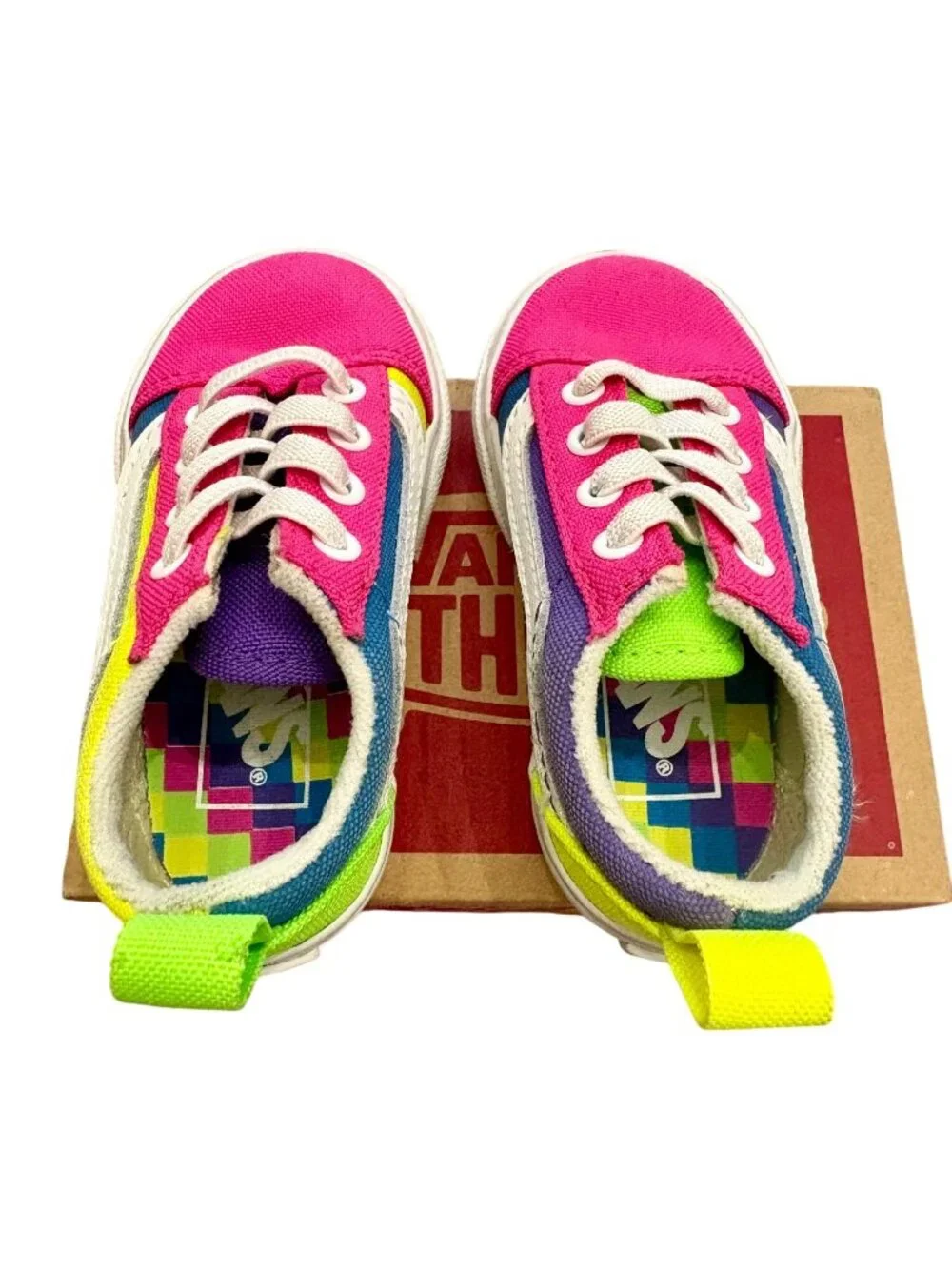 Vans Old Skool Elastic Toddler ColorBlock SlipOn Neon Multicolor Shoes Sz 5.0T - Picture 5 of 14